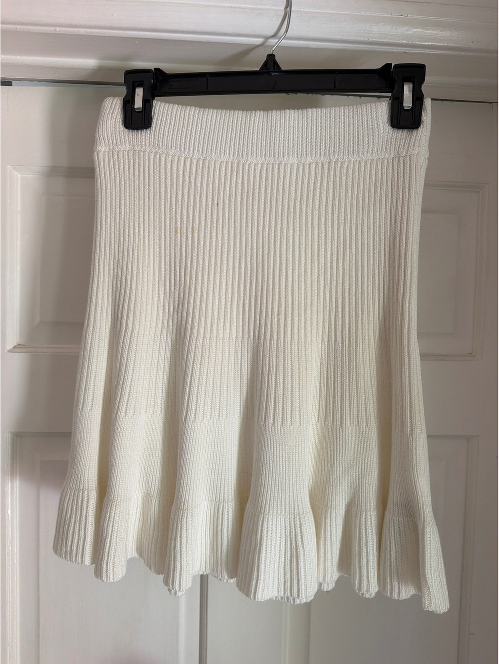 Free People White Ribbed Knit Skirt with Ruffle Hem, Size M